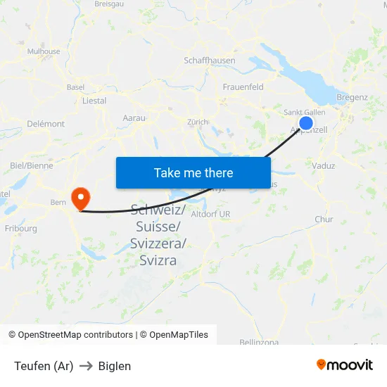 Teufen (Ar) to Biglen map