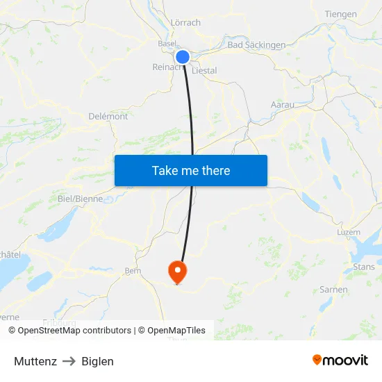 Muttenz to Biglen map