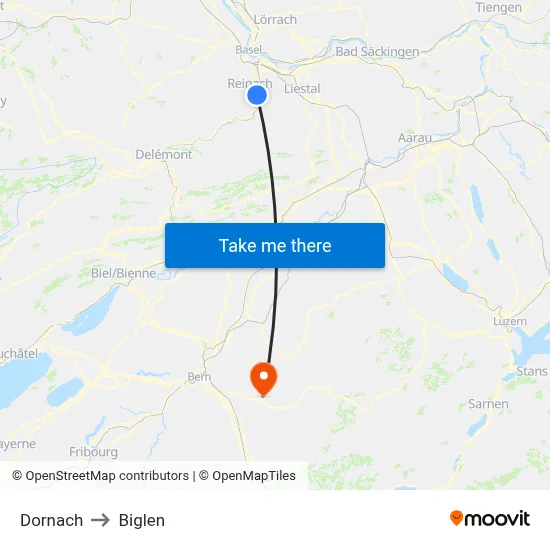 Dornach to Biglen map