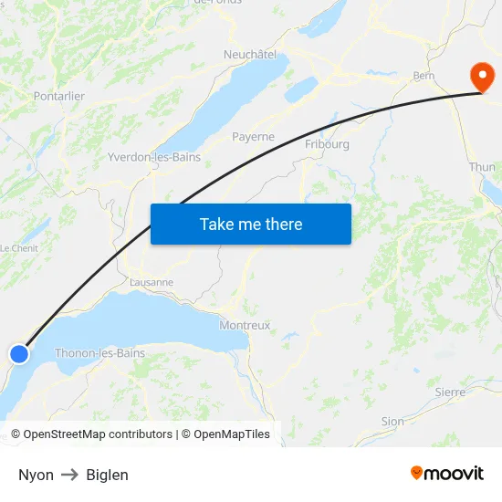 Nyon to Biglen map