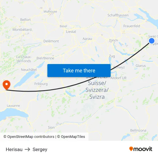 Herisau to Sergey map