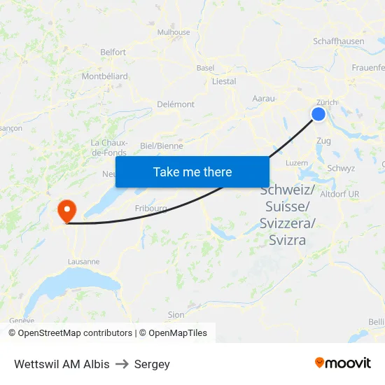 Wettswil AM Albis to Sergey map