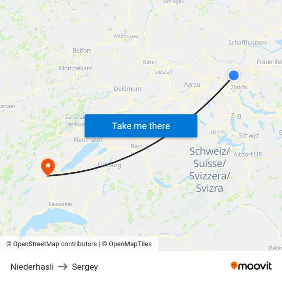 Niederhasli to Sergey map