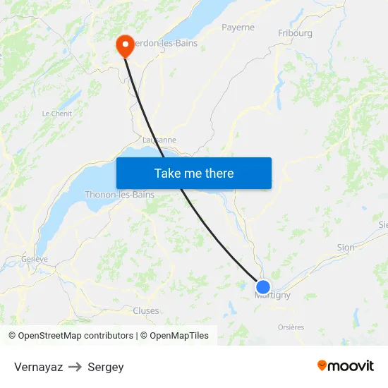 Vernayaz to Sergey map