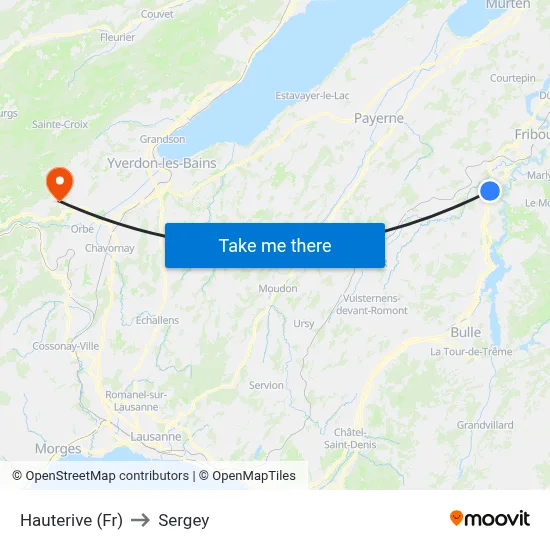 Hauterive (Fr) to Sergey map