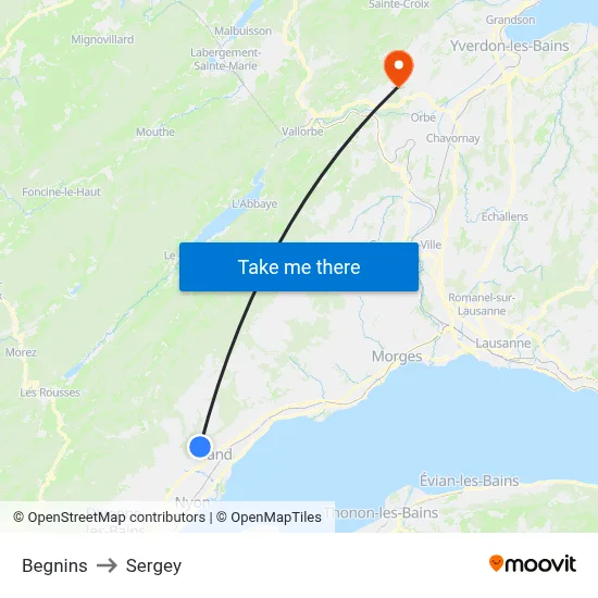 Begnins to Sergey map
