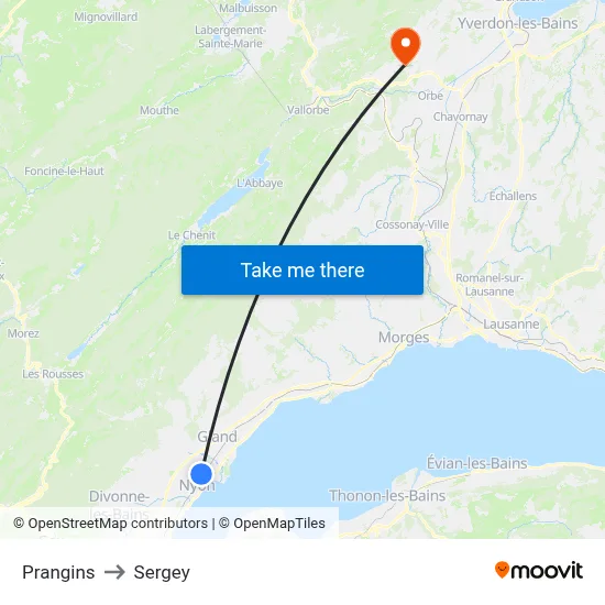Prangins to Sergey map