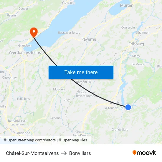 Châtel-Sur-Montsalvens to Bonvillars map