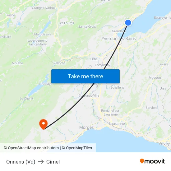 Onnens (Vd) to Gimel map