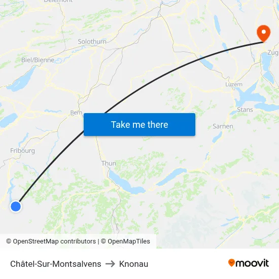 Châtel-Sur-Montsalvens to Knonau map