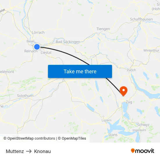 Muttenz to Knonau map