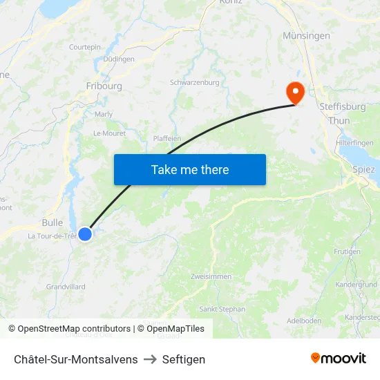 Châtel-Sur-Montsalvens to Seftigen map