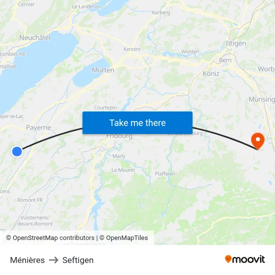 Ménières to Seftigen map