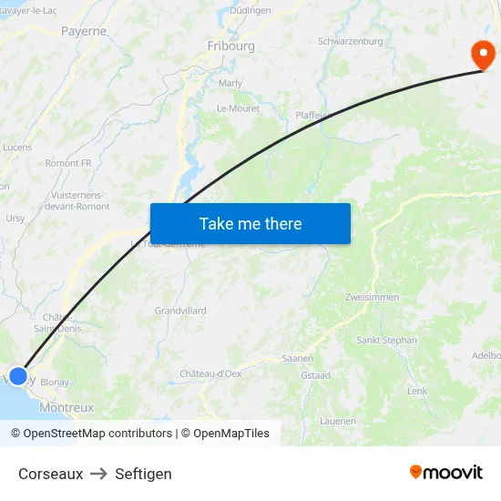 Corseaux to Seftigen map