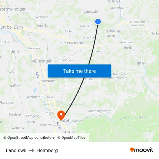 Landiswil to Heimberg map