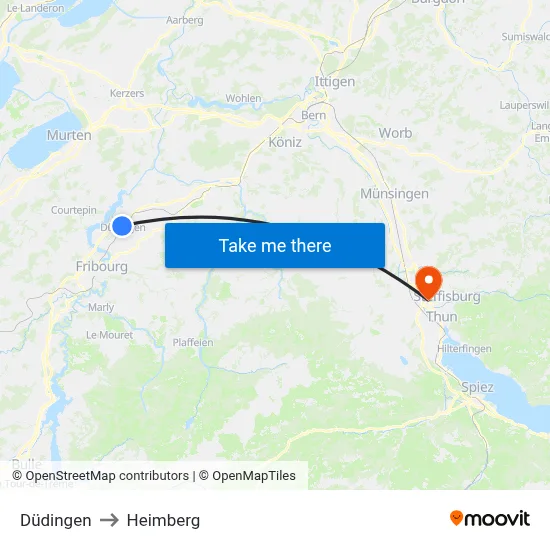 Düdingen to Heimberg map