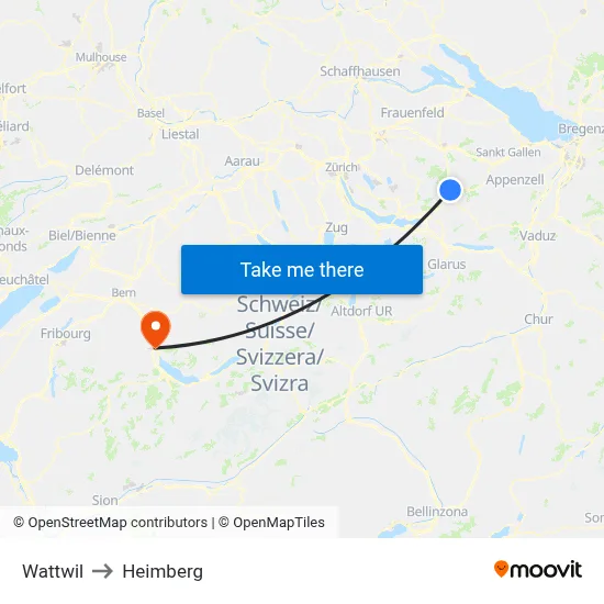 Wattwil to Heimberg map
