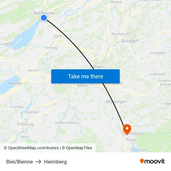 Biel/Bienne to Heimberg map