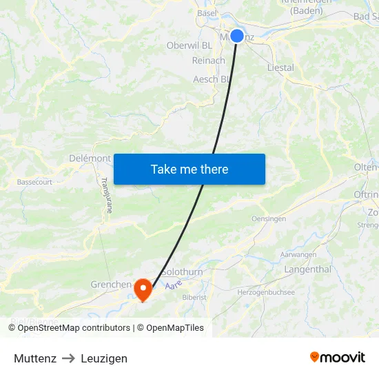 Muttenz to Leuzigen map