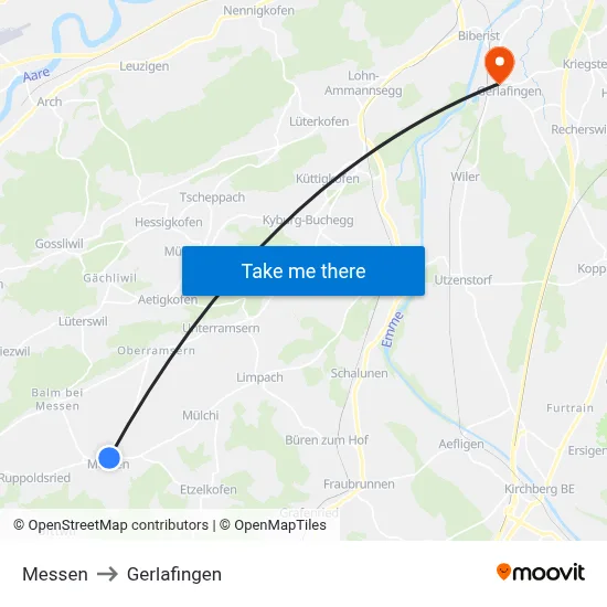 Messen to Gerlafingen map