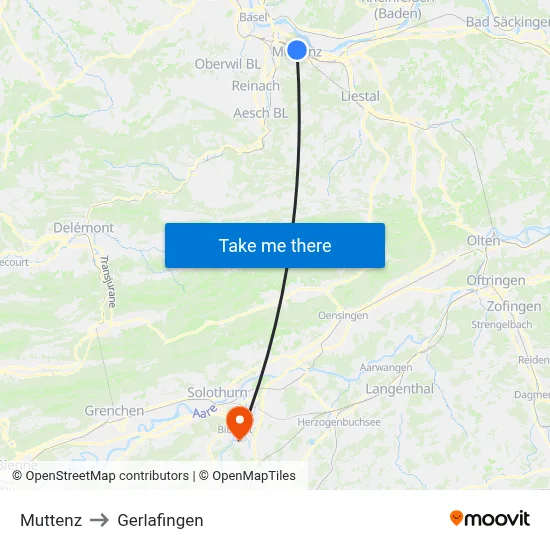 Muttenz to Gerlafingen map