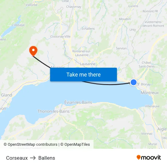 Corseaux to Ballens map