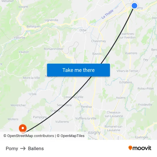 Pomy to Ballens map