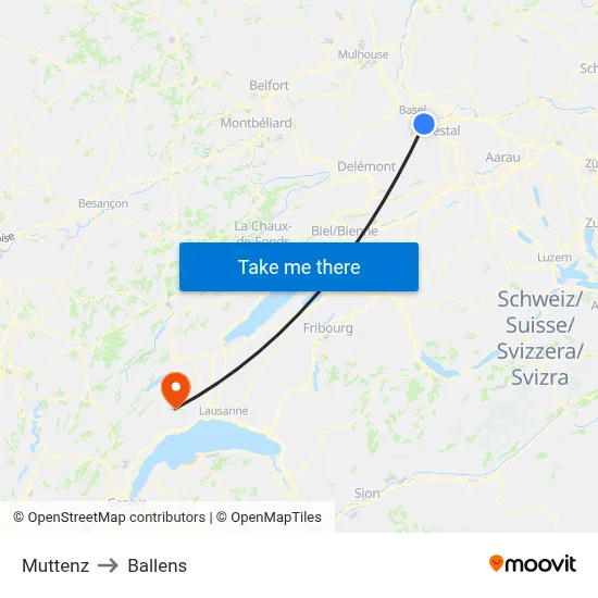 Muttenz to Ballens map