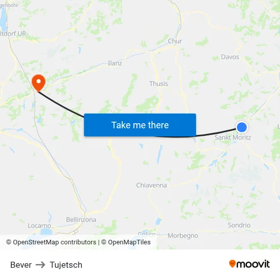Bever to Tujetsch map