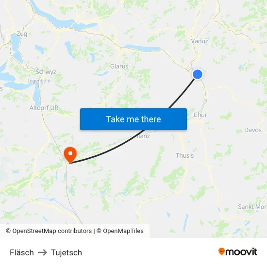 Fläsch to Tujetsch map