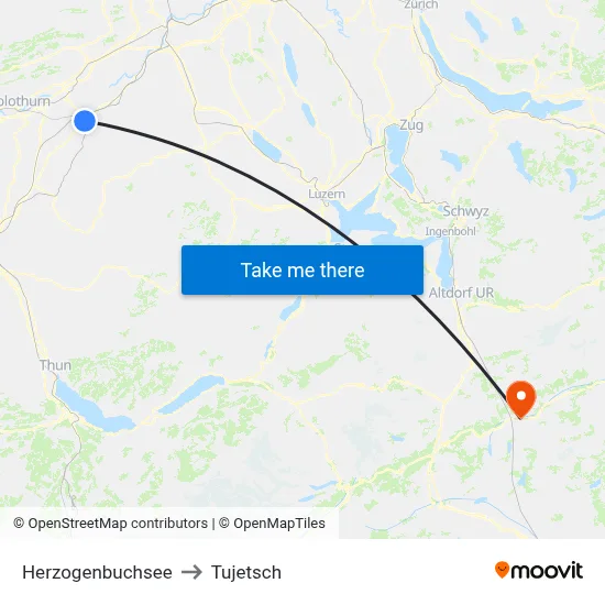 Herzogenbuchsee to Tujetsch map