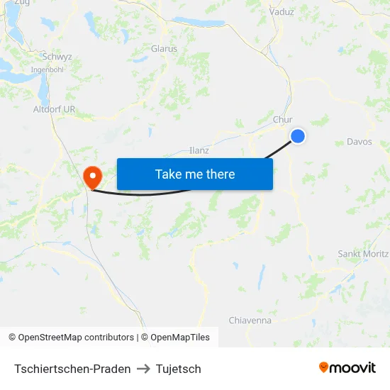 Tschiertschen-Praden to Tujetsch map