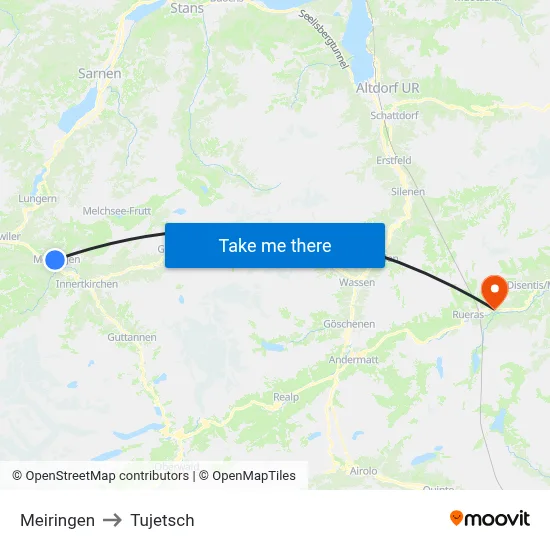 Meiringen to Tujetsch map