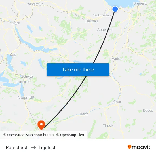 Rorschach to Tujetsch map
