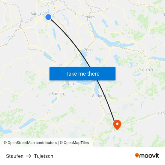 Staufen to Tujetsch map