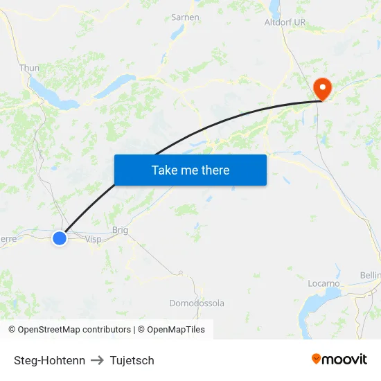 Steg-Hohtenn to Tujetsch map
