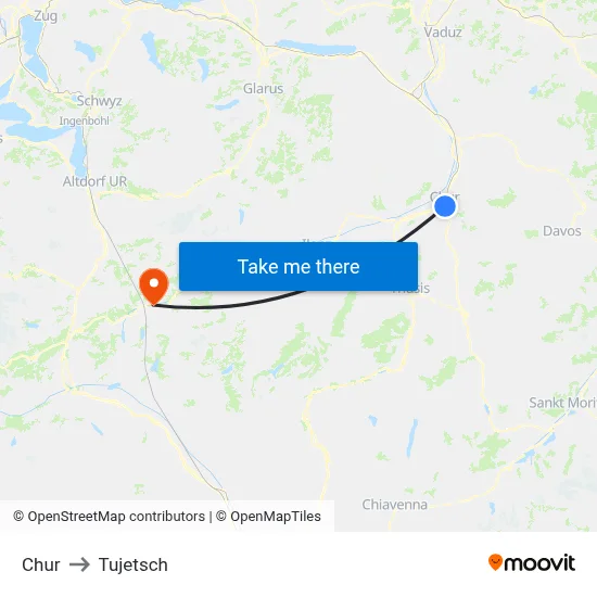Chur to Tujetsch map