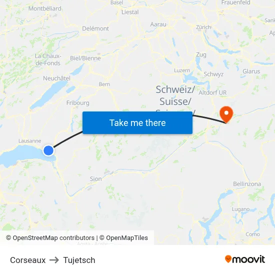 Corseaux to Tujetsch map