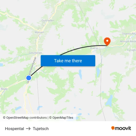 Hospental to Tujetsch map