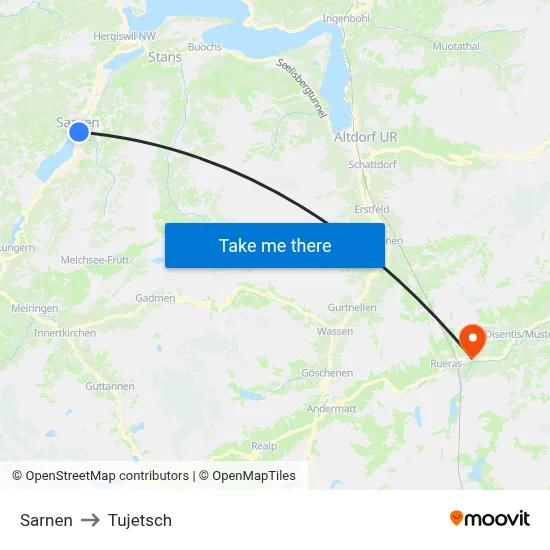 Sarnen to Tujetsch map