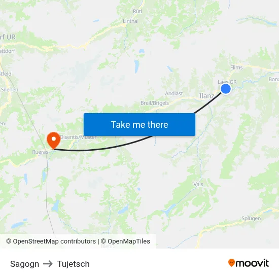 Sagogn to Tujetsch map