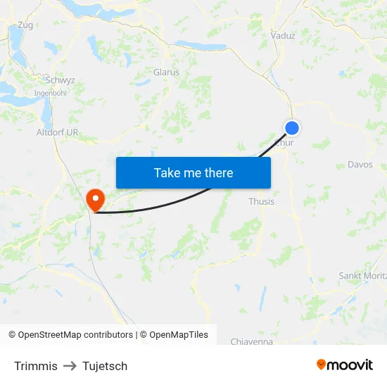 Trimmis to Tujetsch map