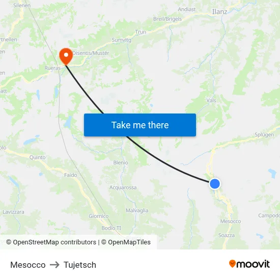 Mesocco to Tujetsch map