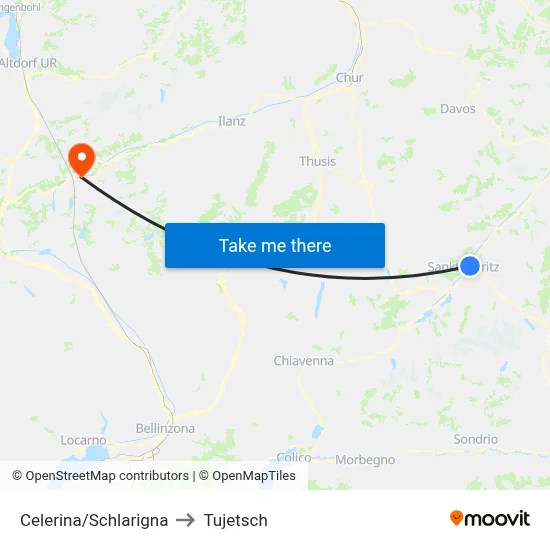 Celerina/Schlarigna to Tujetsch map