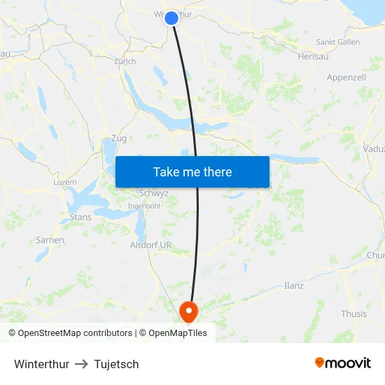 Winterthur to Tujetsch map