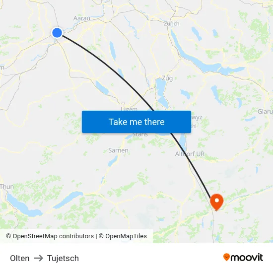 Olten to Tujetsch map