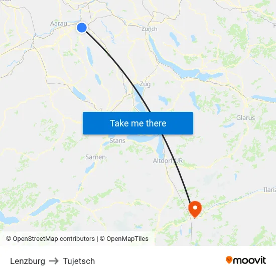 Lenzburg to Tujetsch map