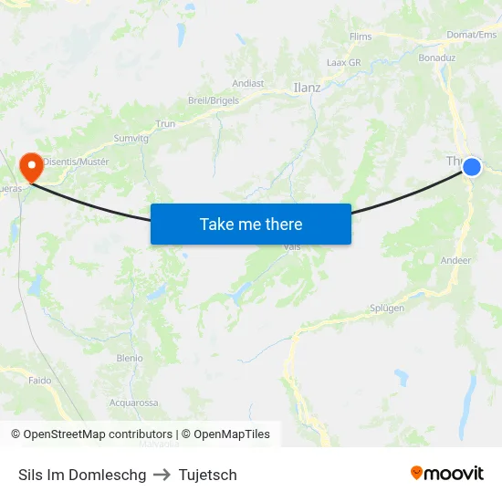 Sils Im Domleschg to Tujetsch map