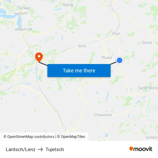 Lantsch/Lenz to Tujetsch map