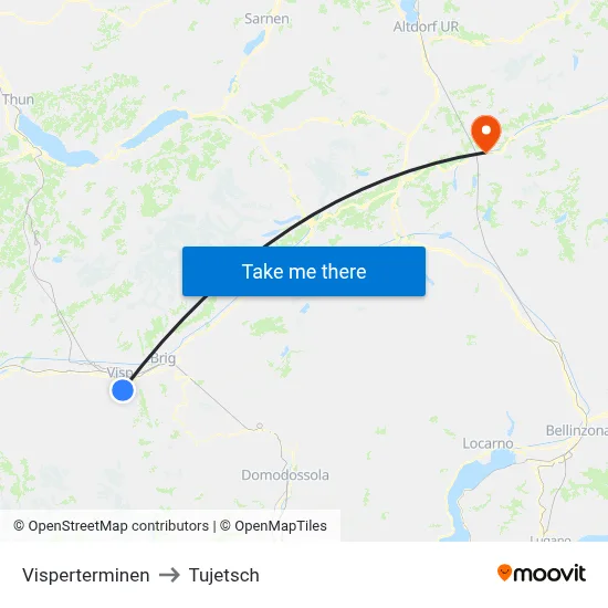 Visperterminen to Tujetsch map